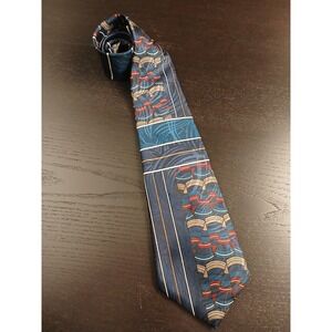 K.E.T.C.H. Classics Mens Geometric Abstract Art Deco Navy‎ Blue Teal Necktie USA